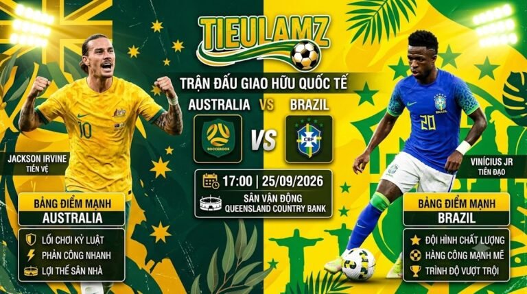 Nhận định bóng đá giao hữu quốc tế Australia vs Brazil lúc 17h00 ngày 25/09/2026 trên TieuLamTV.