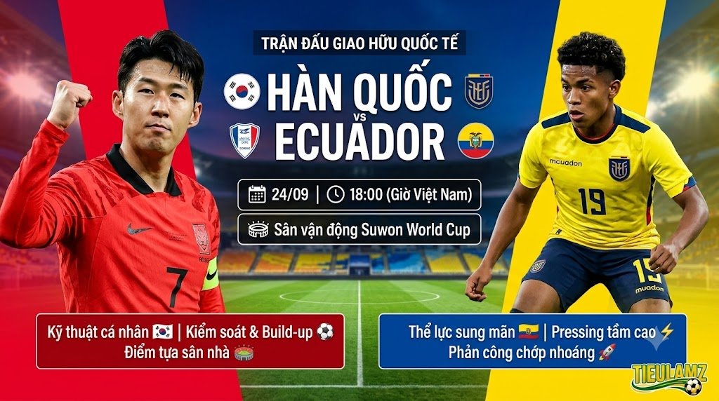 Nhận định bóng đá trận Hàn Quốc vs Ecuador lúc 18h00 ngày 24/09 trực tiếp trên TieuLam TV.