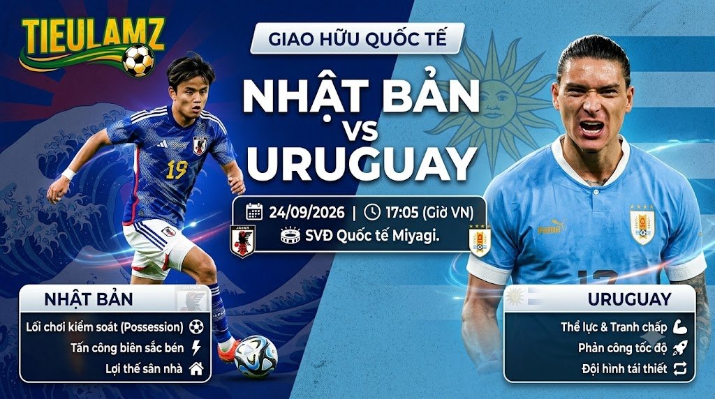Nhận định bóng đá Nhật Bản vs Uruguay 17h05 ngày 24/09/2026 - TieuLamTV