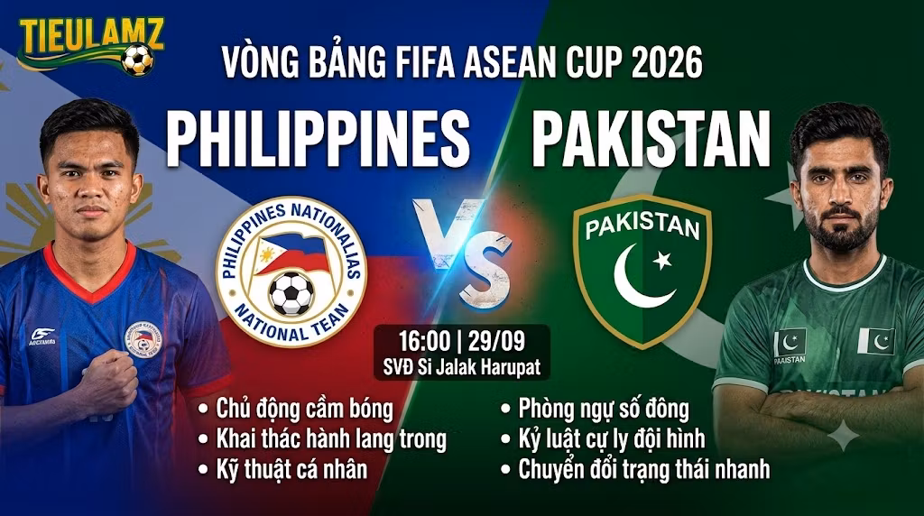 Nhận định bóng đá Philippines vs Pakistan lúc 16h00 ngày 29/9 tại vòng bảng FIFA ASEAN Cup 2026 - TieuLam TV.