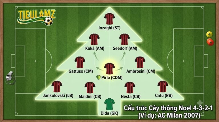Sơ đồ chiến thuật 4-3-2-1 hình cây thông Noel kinh điển của AC Milan năm 2007 - Phân tích chi tiết từ TieuLamTV.